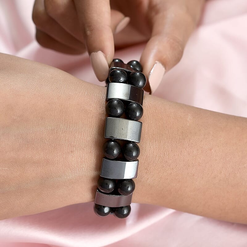 Hematite and Shungite Stretch Bracelet 222.00 ctw