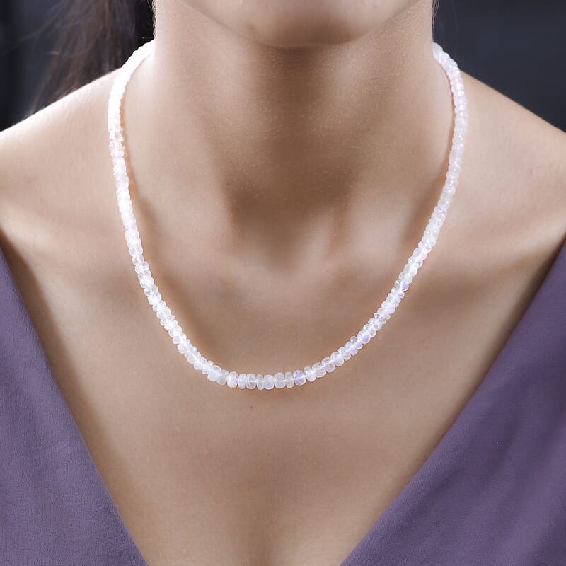 Kuisa Rainbow Moonstone Beaded Necklace 18-20 Inches in Vermeil Yellow Gold Over Sterling Silver 80.00 ctw