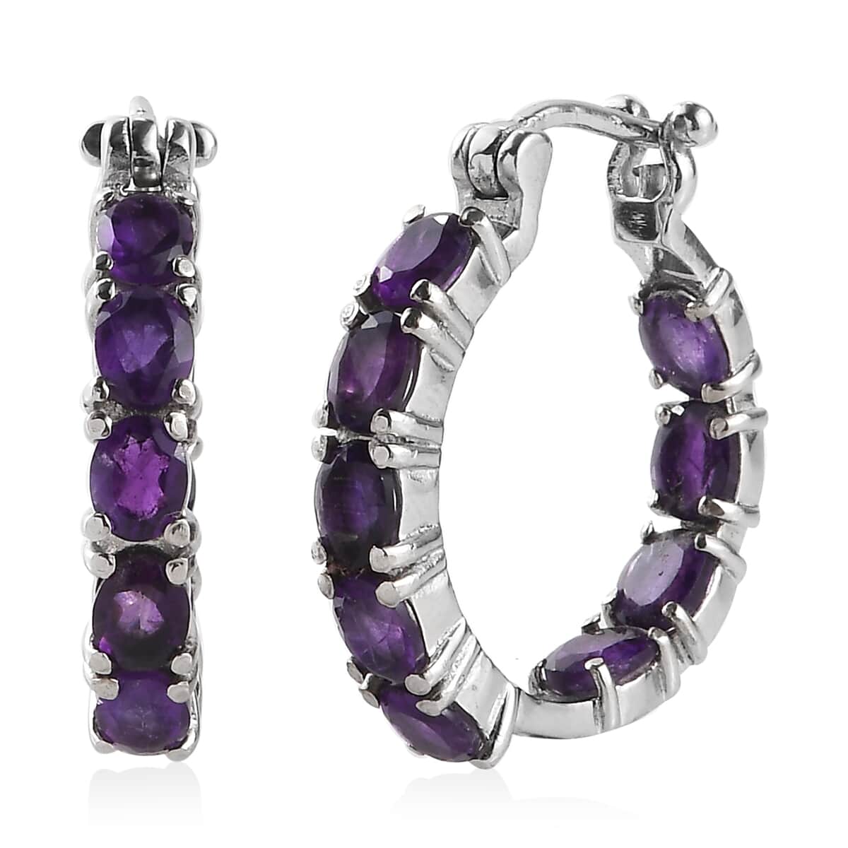 Doorbuster African Amethyst Hoop Earrings in Stainless Steel 5.35 ctw image number 0