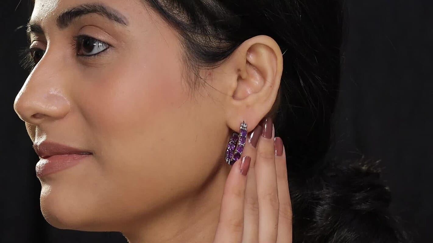 Doorbuster African Amethyst Hoop Earrings in Stainless Steel 5.35 ctw