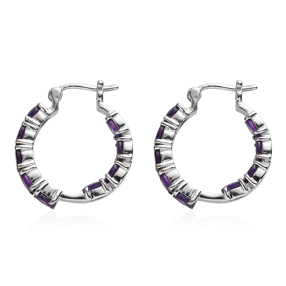 African Amethyst Inside Out Hoop Earrings in Stainless Steel 5.35 ctw