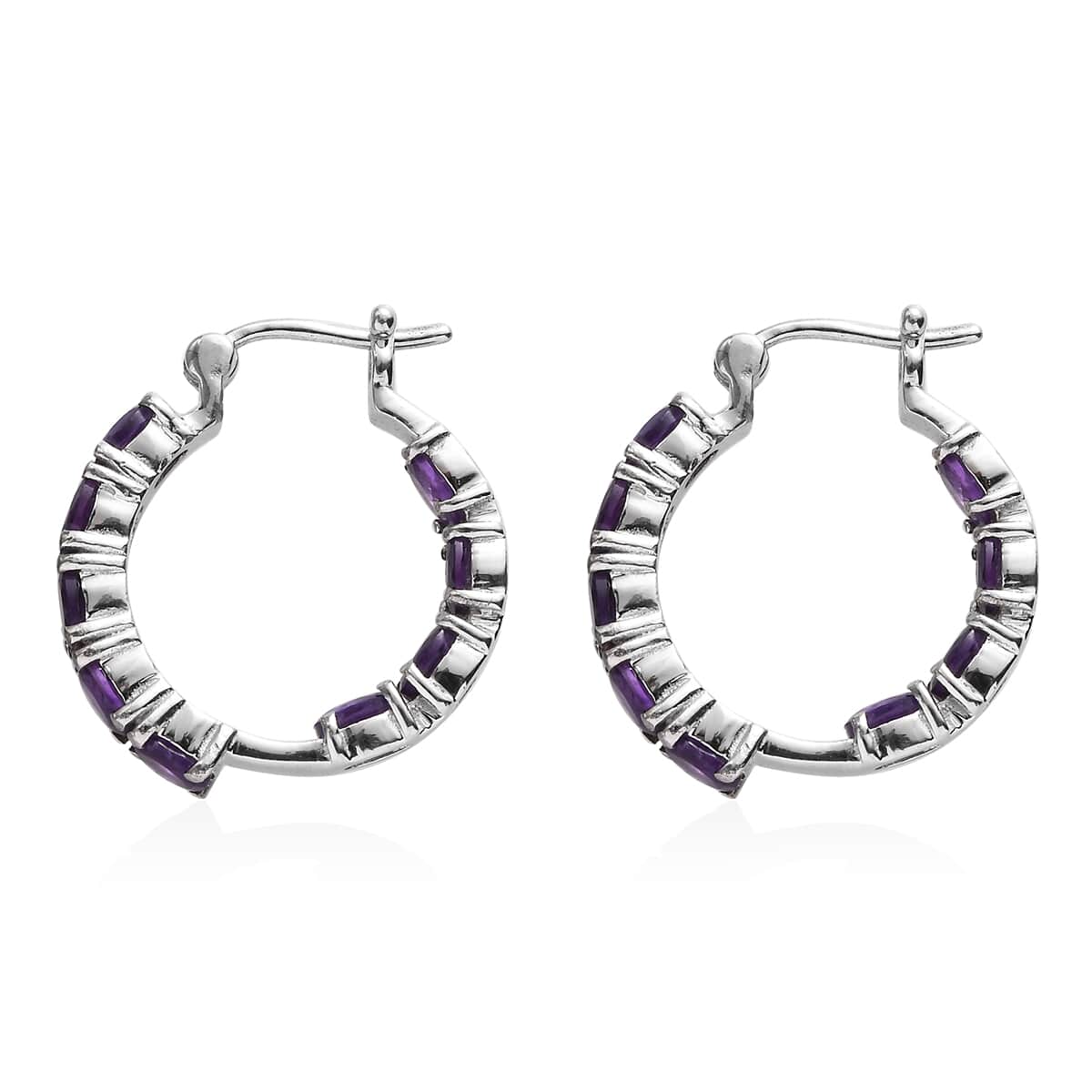 Doorbuster African Amethyst Hoop Earrings in Stainless Steel 5.35 ctw image number 3