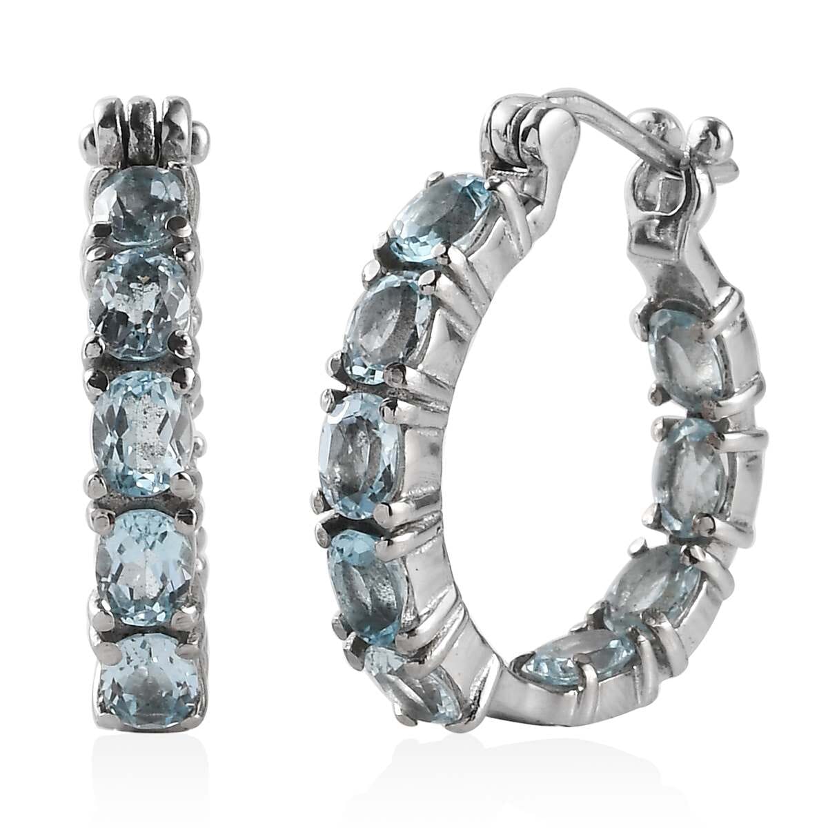 Sky Blue Topaz Inside Out Hoop Earrings in Stainless Steel 5.35 ctw image number 0