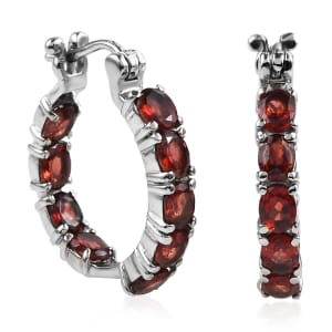 Mozambique Garnet Inside Out Hoop Earrings in Stainless Steel 5.15 ctw
