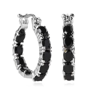 Thai Black Spinel Inside Out Hoop Earrings in Stainless Steel 5.25 ctw