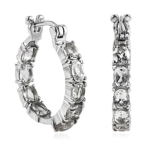 White Topaz Inside Out Hoop Earrings in Stainless Steel 5.25 ctw