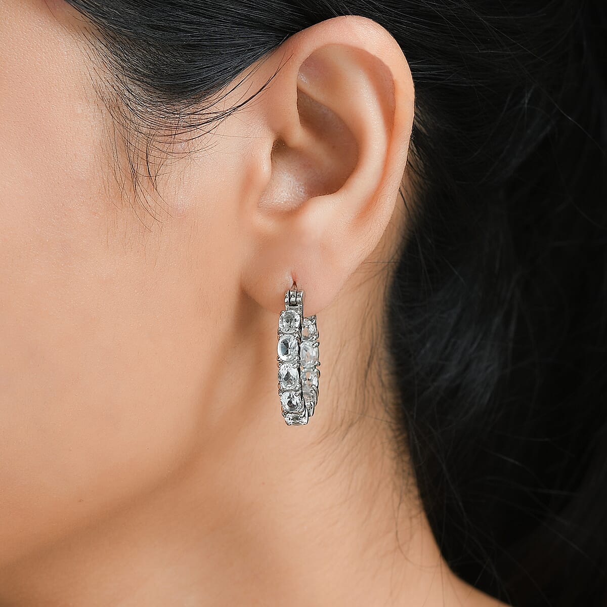 White Topaz Inside Out Hoop Earrings in Stainless Steel 5.25 ctw image number 2