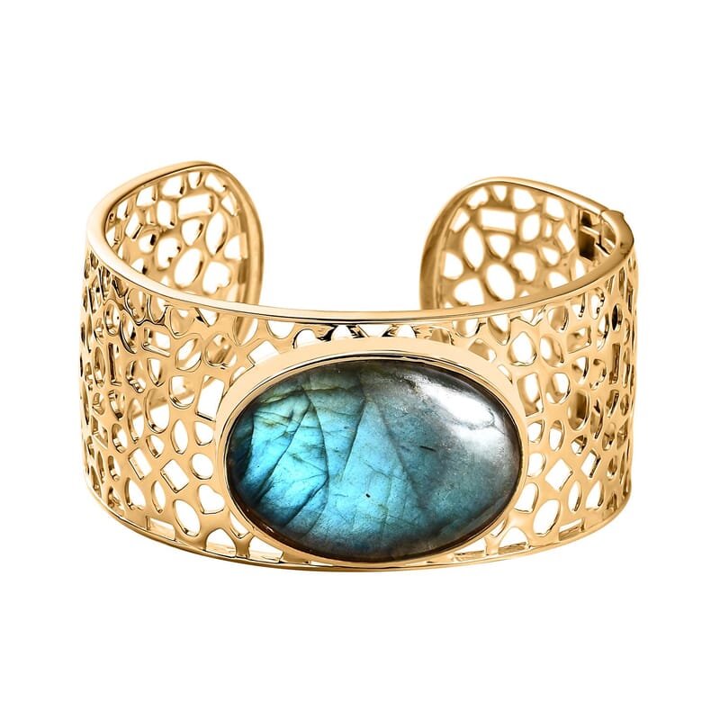 Karis Malagasy Labradorite 70.85 ctw Cuff Bracelet in 18K YG Plated (7.25 In)