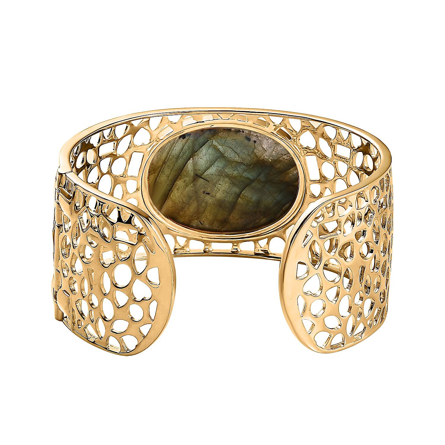 Karis Malagasy Labradorite 70.85 ctw Cuff Bracelet in 18K YG Plated (7.25 In)