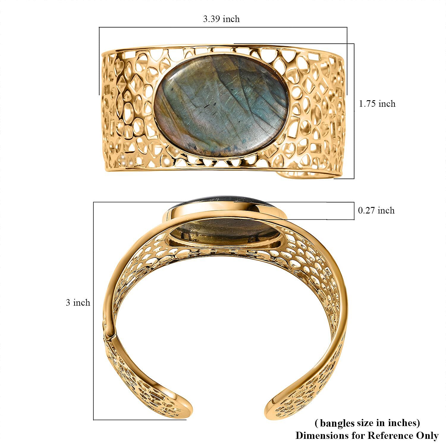 Karis Malagasy Labradorite 70.85 ctw Cuff Bracelet in 18K YG Plated (7.25 In)