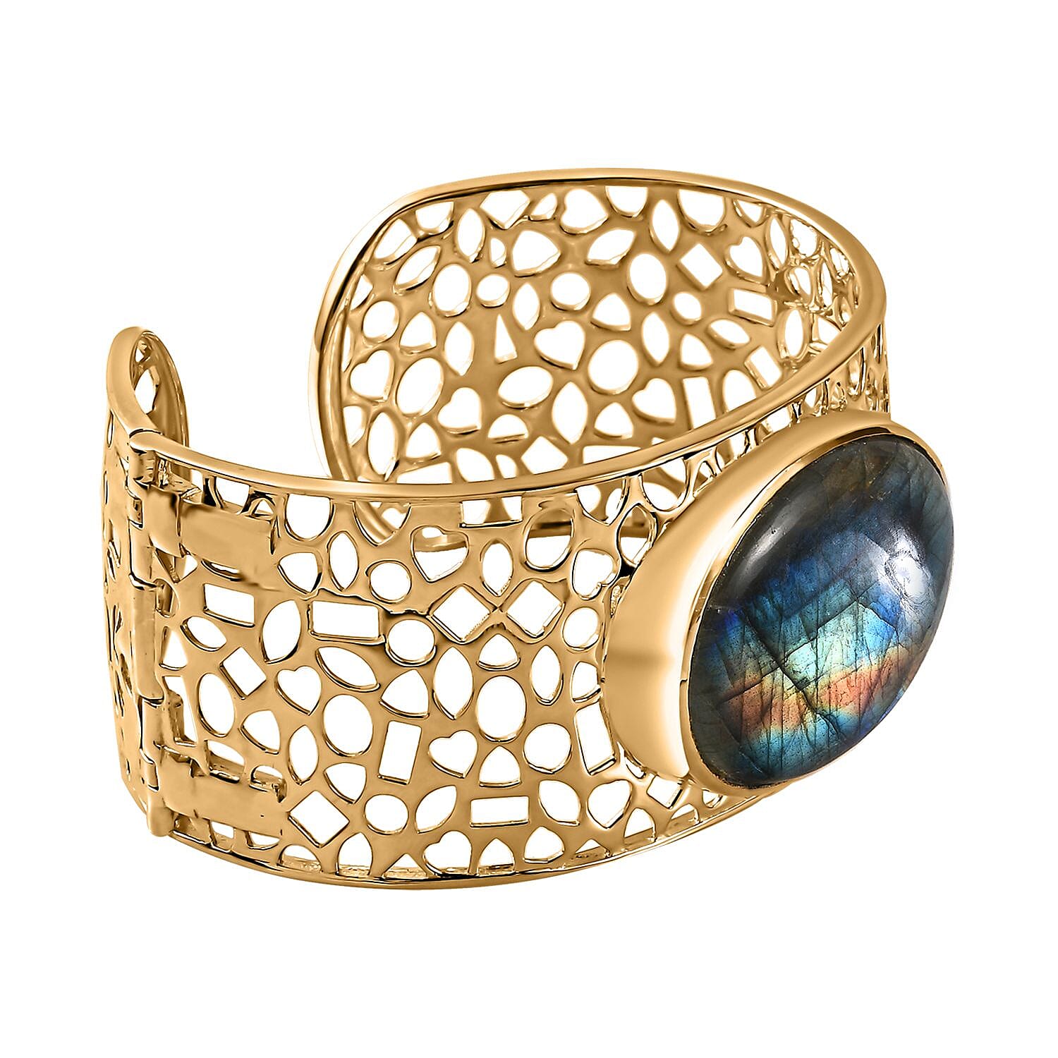 Karis Malagasy Labradorite Cuff Bracelet in 18K YG Plated (8.00 In) 70.85 ctw