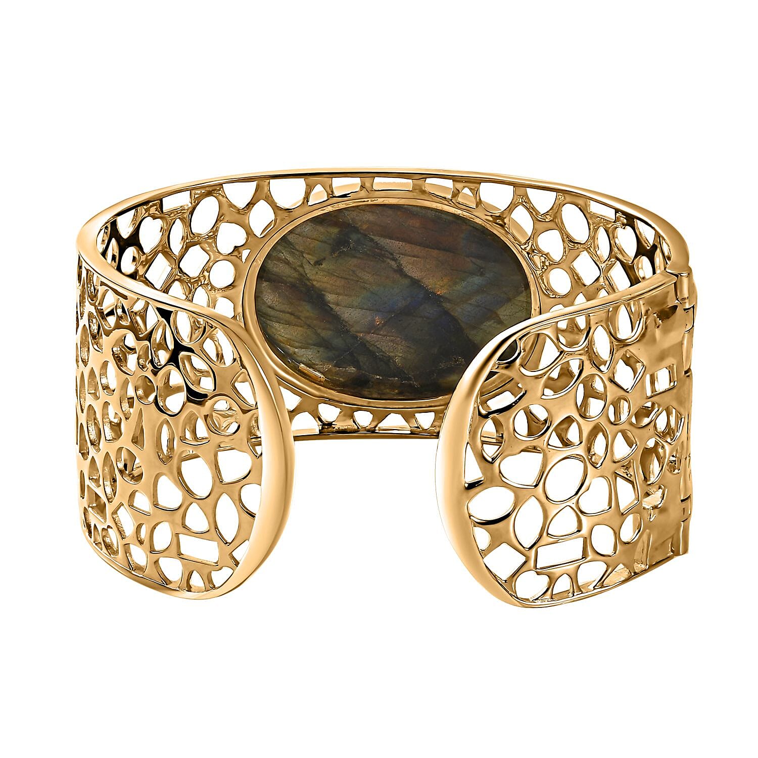 Karis Malagasy Labradorite Cuff Bracelet in 18K YG Plated (8.00 In) 70.85 ctw