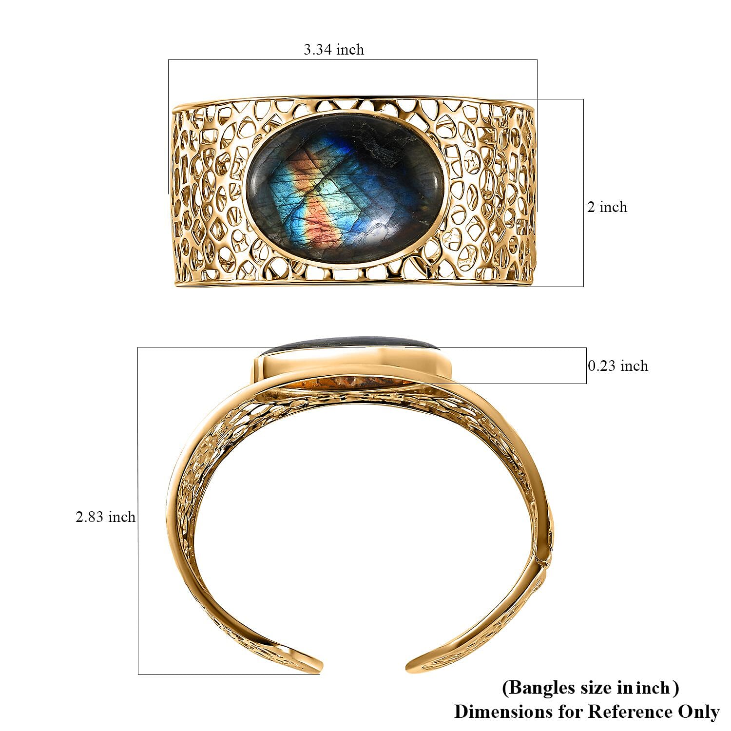 Karis Malagasy Labradorite Cuff Bracelet in 18K YG Plated (8.00 In) 70.85 ctw