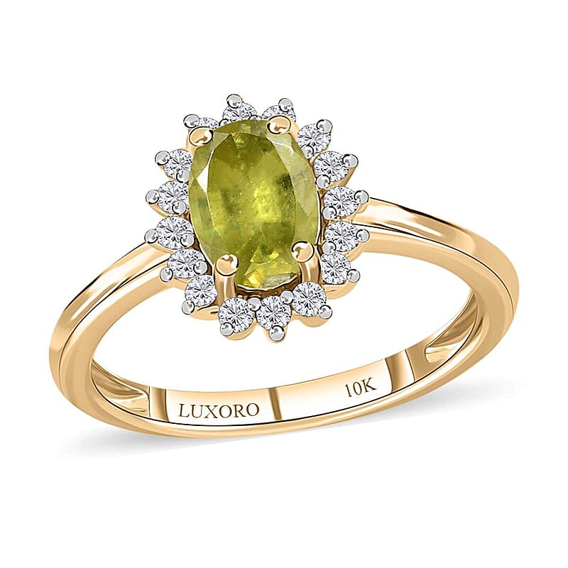 Luxoro 10K Yellow Gold Premium Sava Sphene and Moissanite Halo Ring (Size 10.0) 1.00 ctw