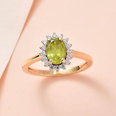Luxoro 10K Yellow Gold Premium Sava Sphene and Moissanite Halo Ring (Size 10.0) 1.00 ctw