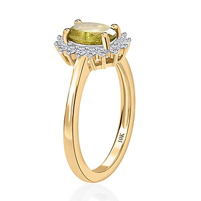 Luxoro 10K Yellow Gold Premium Sava Sphene and Moissanite Halo Ring (Size 10.0) 1.00 ctw