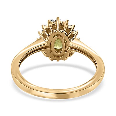 Luxoro 10K Yellow Gold Premium Sava Sphene and Moissanite Halo Ring (Size 10.0) 1.00 ctw