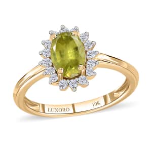 Luxoro 10K Yellow Gold Premium Sava Sphene and Moissanite Halo Ring (Size 7.0) 1.00 ctw