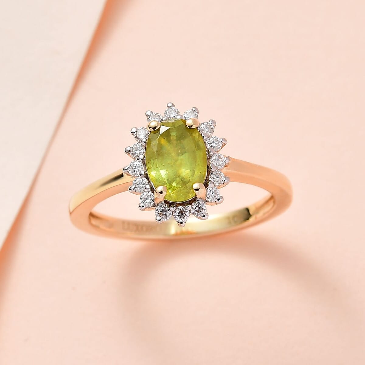 Luxoro 10K Yellow Gold Premium Sava Sphene and Moissanite Halo Ring (Size 9.0) 1.00 ctw image number 1
