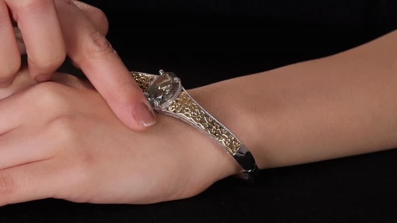 Doorbuster Karis Montezuma Prasiolite Bangle Bracelet in 18K YG Plated and Platinum Bond (6.50 In) 12.00 ctw