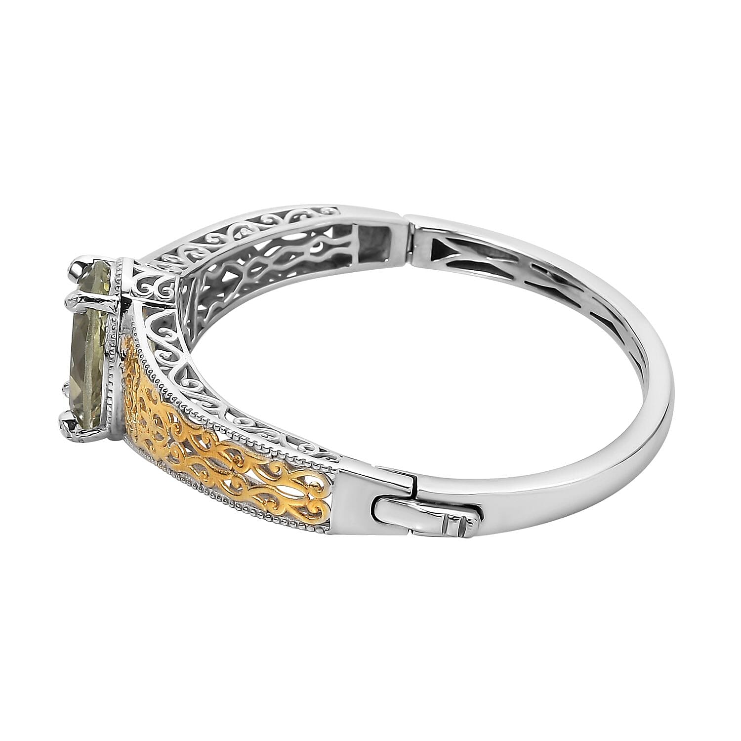 Karis Montezuma Prasiolite Bangle Bracelet in 18K YG Plated and Platinum Bond (6.50 In) 12.00 ctw