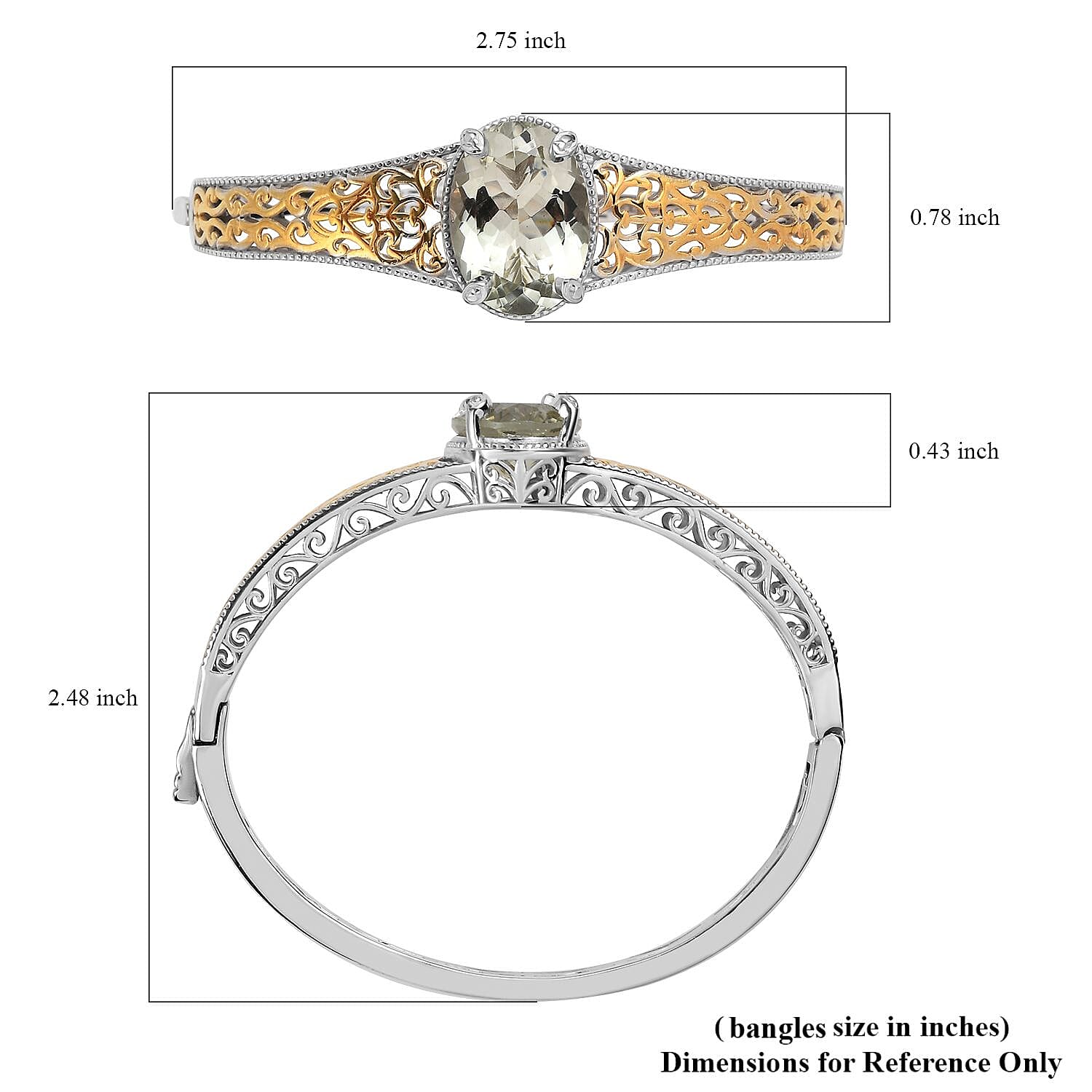 Karis Montezuma Prasiolite Bangle Bracelet in 18K YG Plated and Platinum Bond (6.50 In) 12.00 ctw