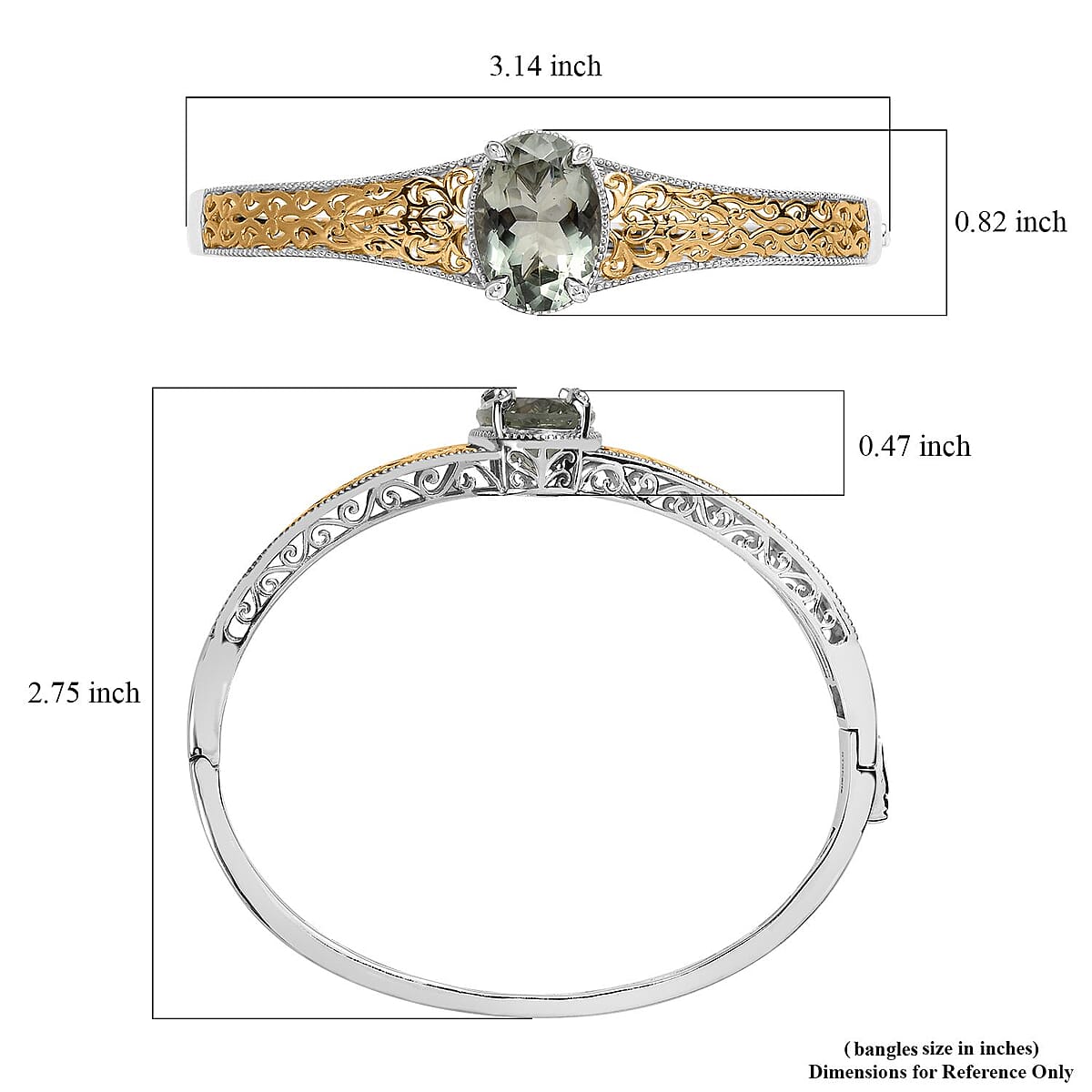 Karis Montezuma Prasiolite Bangle Bracelet in 18K YG Plated and Platinum Bond (7.25 In) 12.00 ctw image number 5