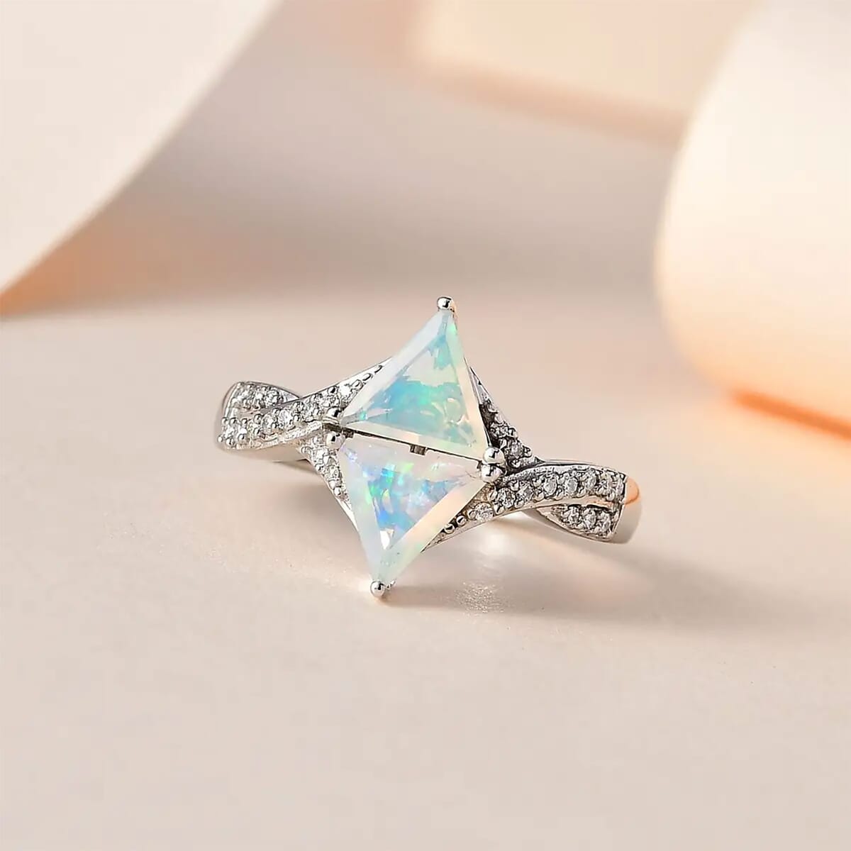 Premium Ethiopian Welo Opal and Moissanite Ring in Platinum Over Sterling Silver (Size 10.0) 1.10 ctw (Del. in 7-10 Days) image number 1