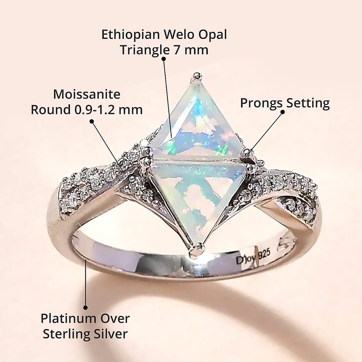 Premium Ethiopian Welo Opal and Moissanite Ring in Platinum Over Sterling Silver (Size 6.0) 1.40 ctw image number 4