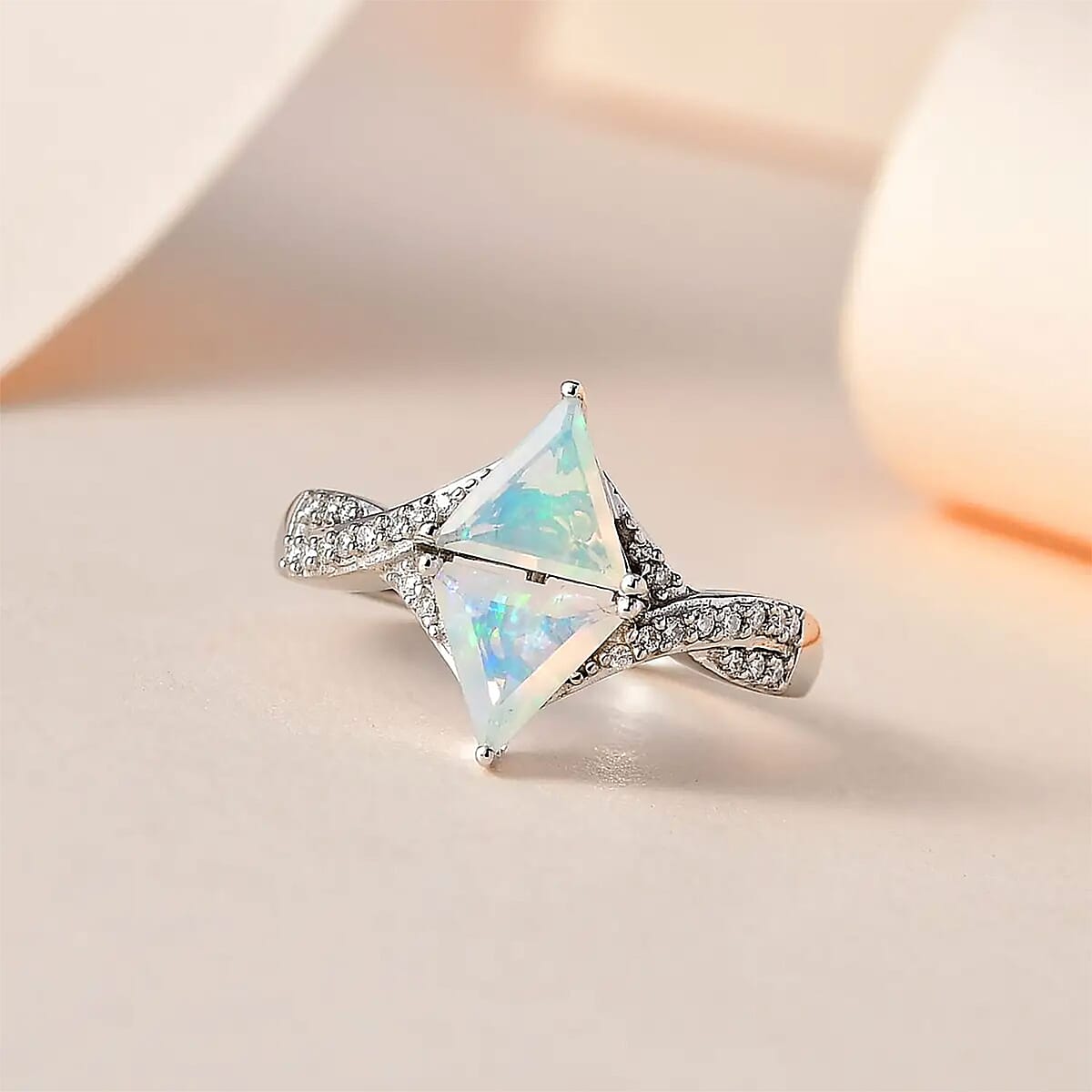 Premium Ethiopian Welo Opal and Moissanite 1.40 ctw Ring in Platinum Over Sterling Silver (Size 7.0) image number 1