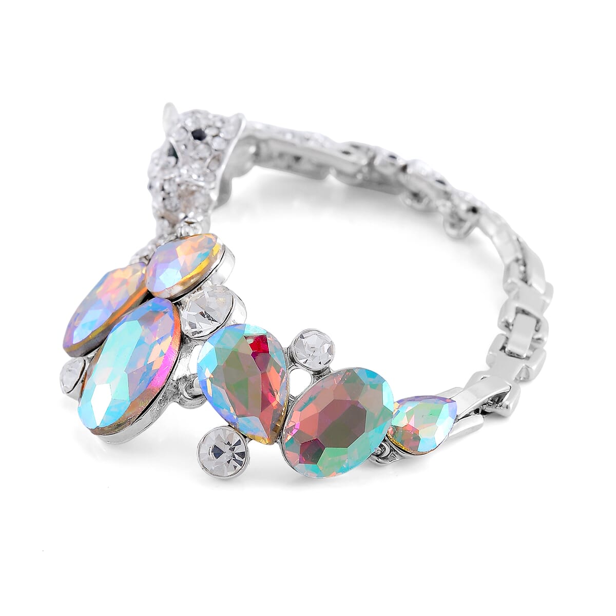 Simulated Mystic Color Quartz and Austrian Crystal Panther Bracelet in Silvertone (7.50 In) image number 2