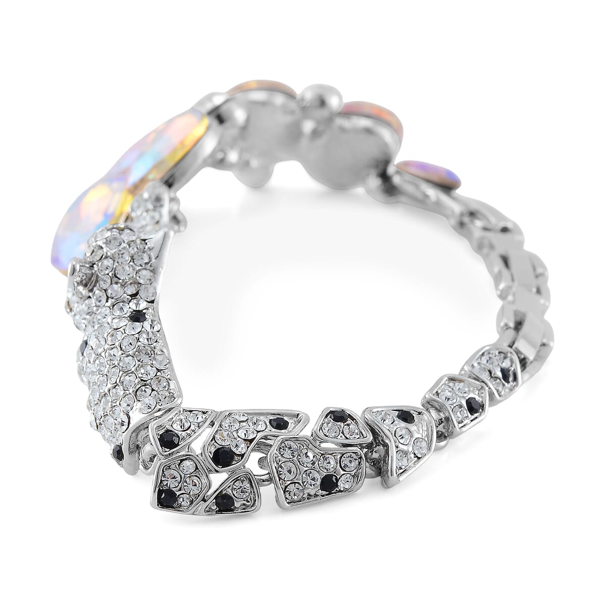 Simulated Mystic Color Quartz and Austrian Crystal Panther Bracelet in Silvertone (7.50 In) image number 3
