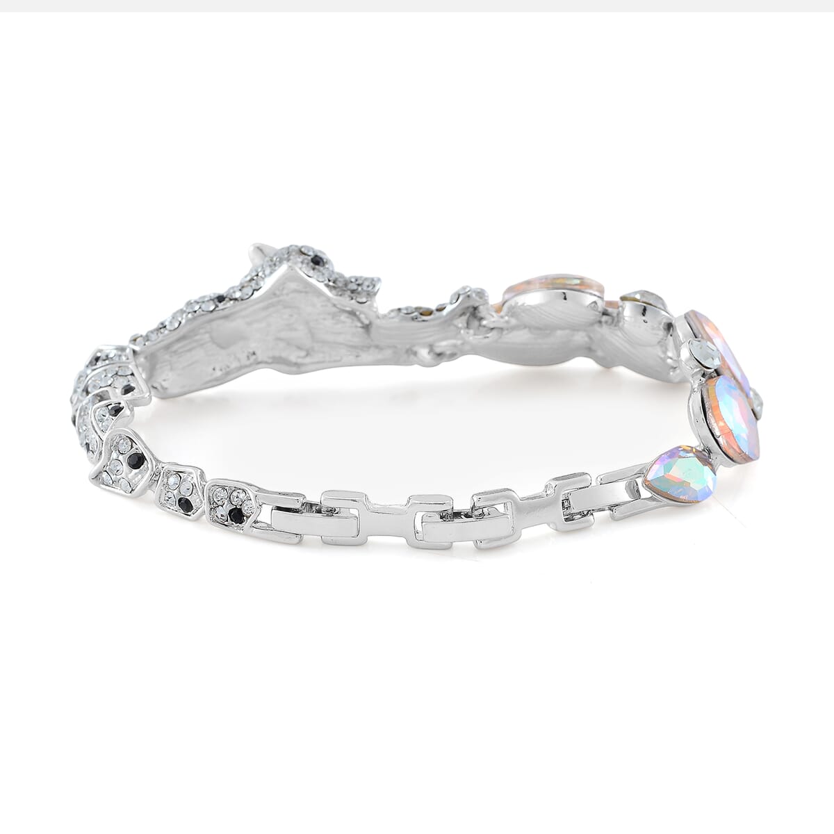 Simulated Mystic Color Quartz and Austrian Crystal Panther Bracelet in Silvertone (7.50 In) image number 4
