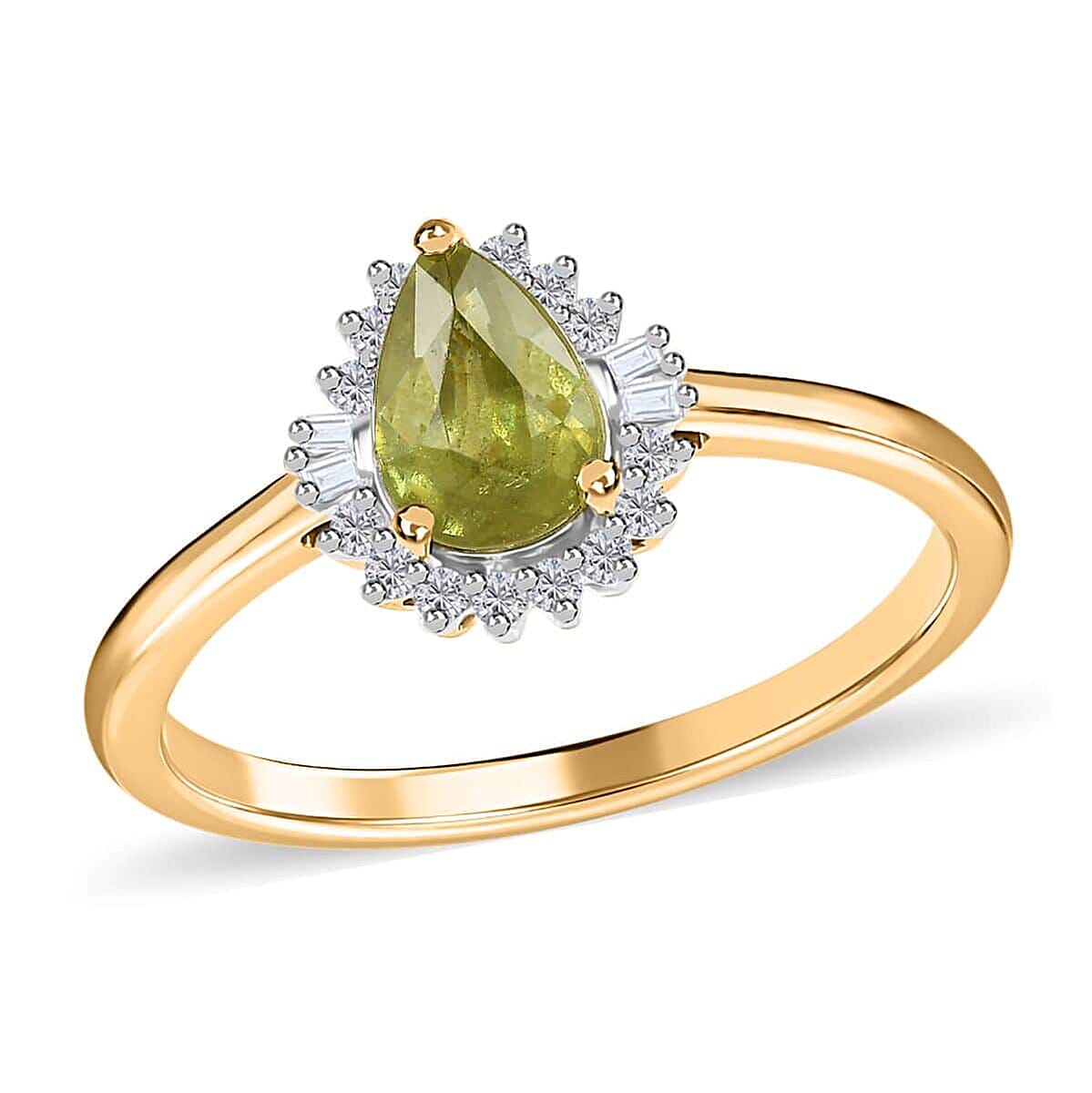 Luxoro 10K Yellow Gold Premium Sava Sphene and Diamond Halo Ring (Size 6.0) 0.90 ctw image number 0