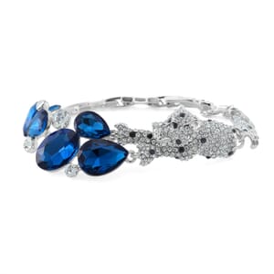 Simulated Blue Sapphire and Austrian Crystal Panther Bracelet in Silvertone (7.50 In)