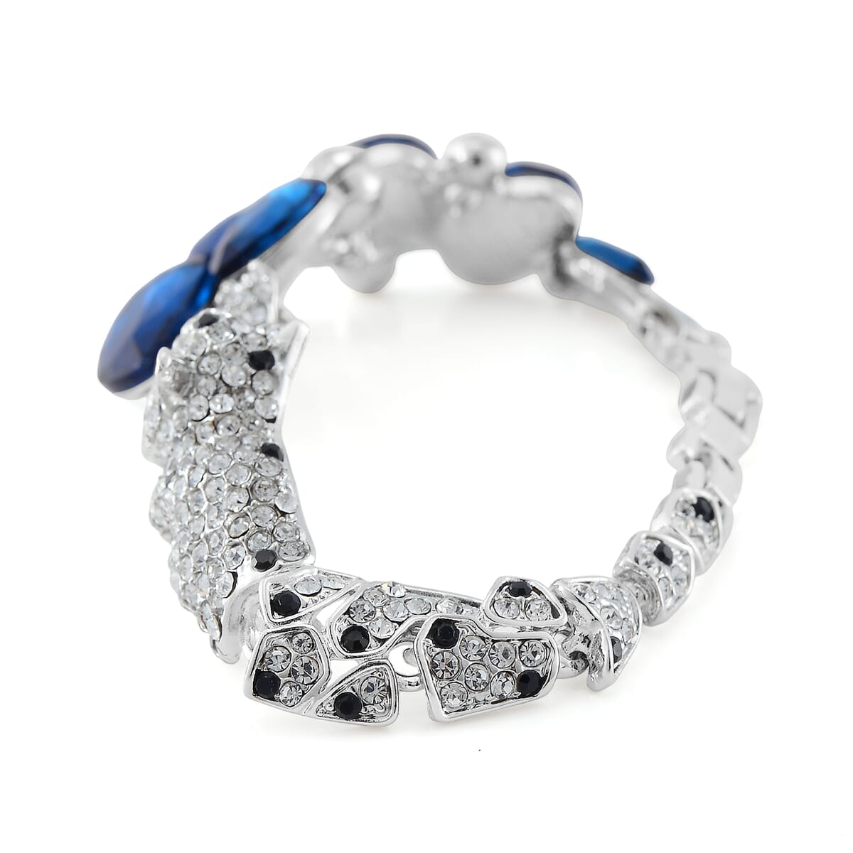 Simulated Blue Sapphire and Austrian Crystal Panther Bracelet in Silvertone (7.50 In) image number 3