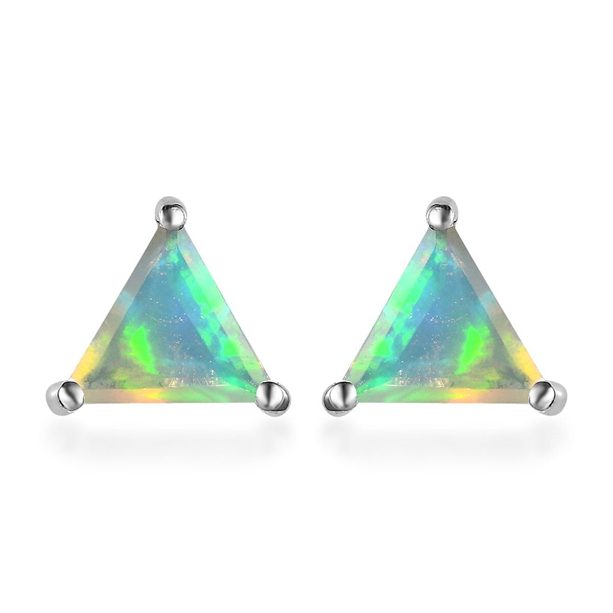 Premium Ethiopian Welo Opal Solitaire Stud Earrings in Platinum Over Sterling Silver 1.20 ctw