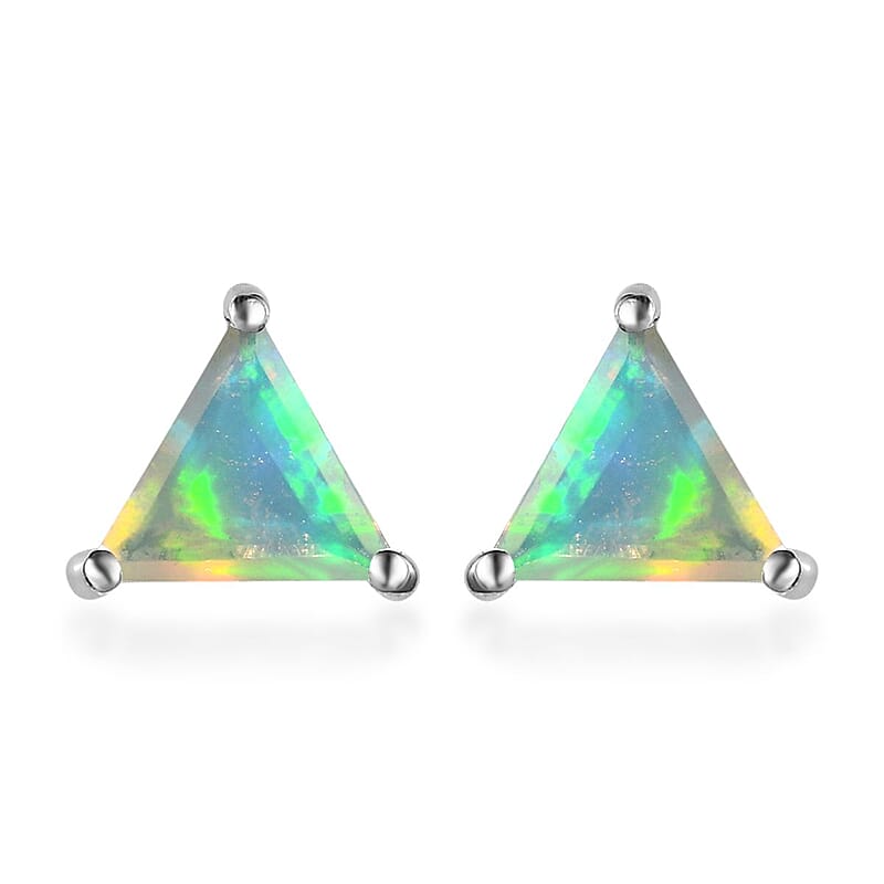 Premium Ethiopian Welo Opal Solitaire Stud Earrings in Platinum Over Sterling Silver 1.20 ctw