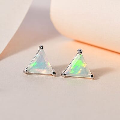 Premium Ethiopian Welo Opal Solitaire Stud Earrings in Platinum Over Sterling Silver 1.20 ctw