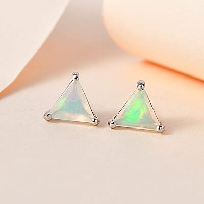 Premium Ethiopian Welo Opal Solitaire Stud Earrings in Platinum Over Sterling Silver 1.20 ctw