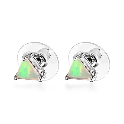 Premium Ethiopian Welo Opal Solitaire Stud Earrings in Platinum Over Sterling Silver 1.20 ctw