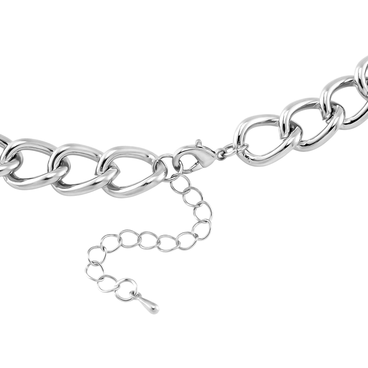 Black and White Austrian Crystal and Enameled Cuban Link Chain Necklace (20-22 Inches) in Silvertone image number 3