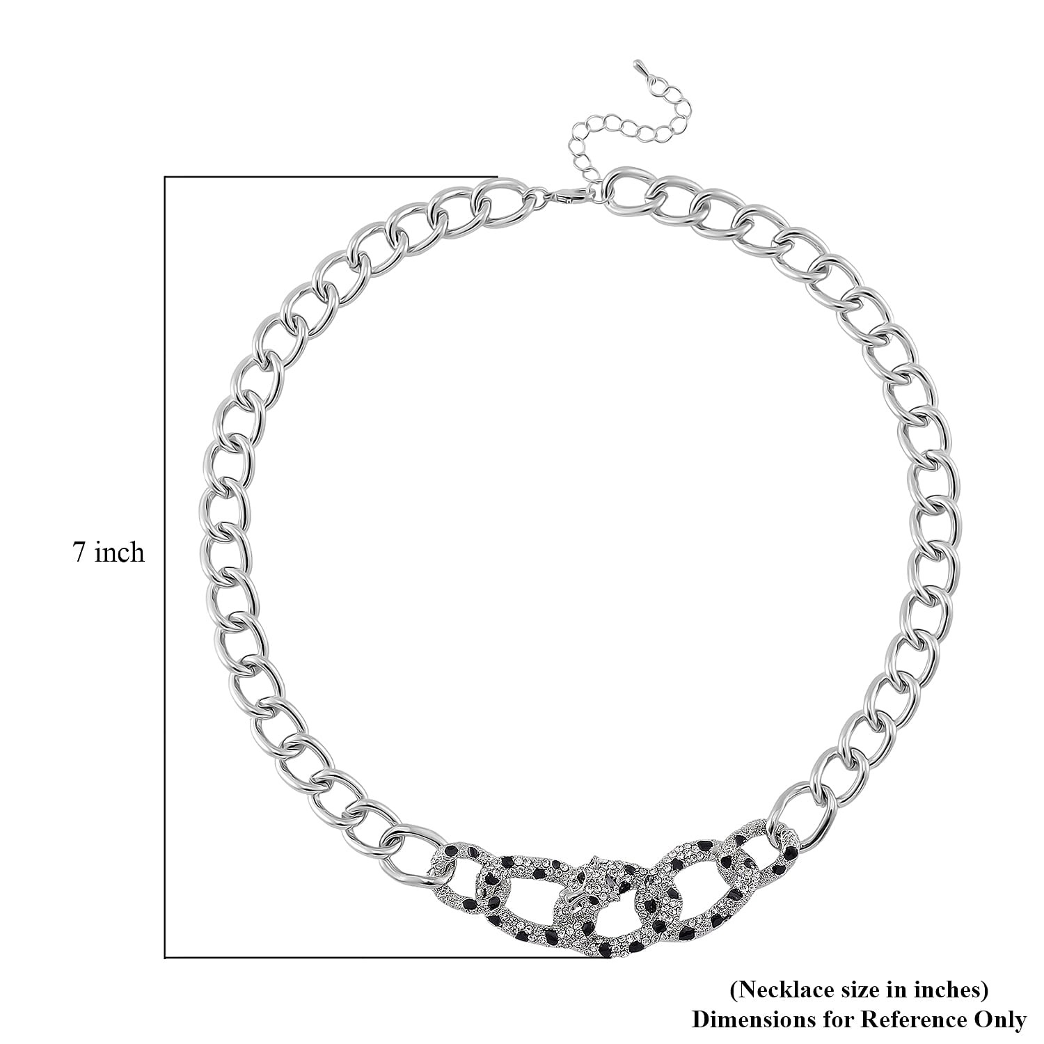 Black and White Austrian Crystal and Enameled Cuban Link Chain Necklace in Silvertone 20-22 Inches