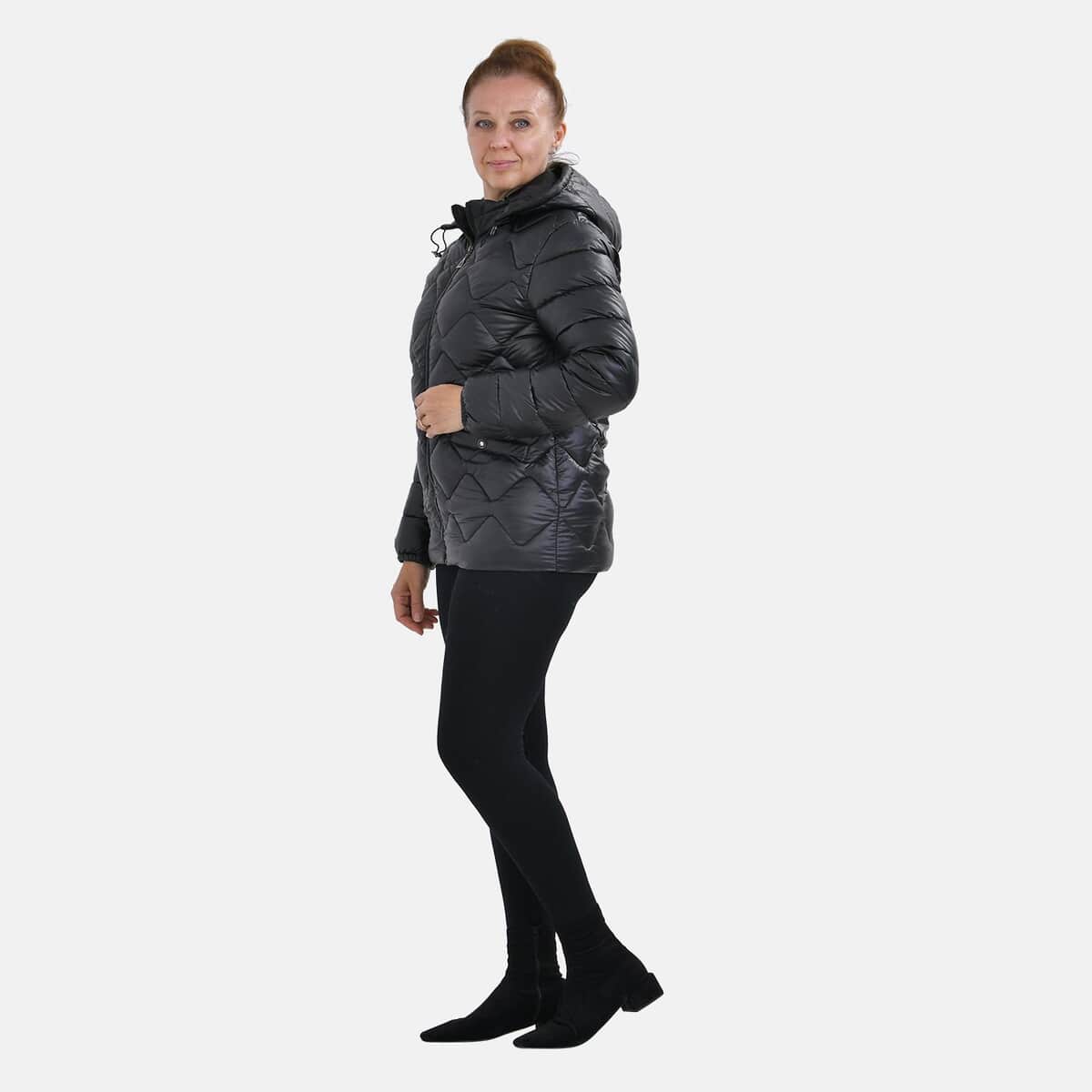 Tamsy Iridescent Black Quilted Puffer Jacket with Detachable Hood - L image number 0