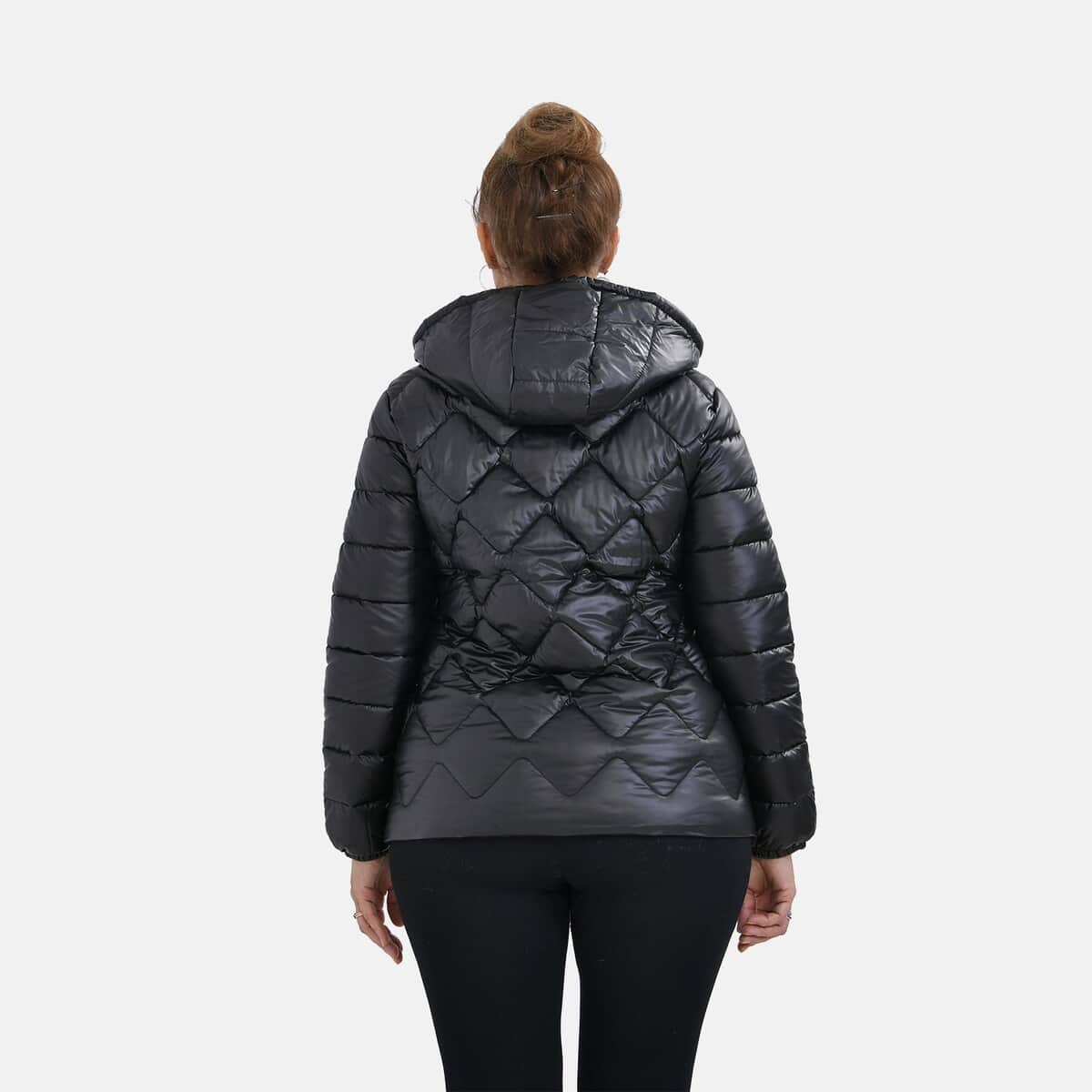 Tamsy Iridescent Black Quilted Puffer Jacket with Detachable Hood - L image number 1