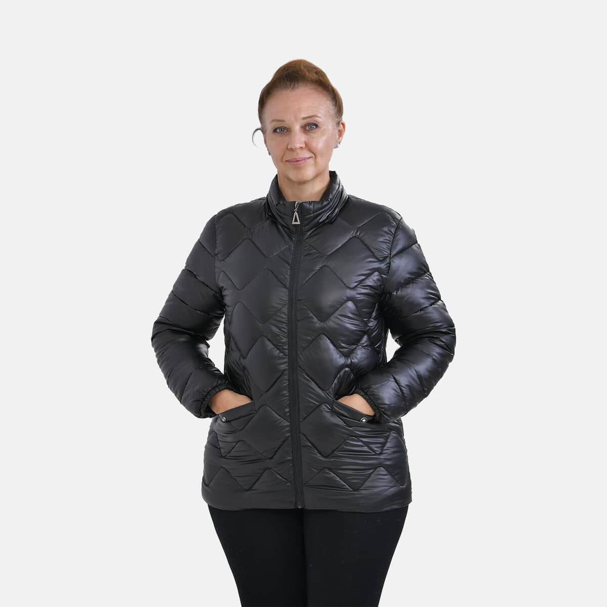 Tamsy Iridescent Black Quilted Puffer Jacket with Detachable Hood - L image number 4