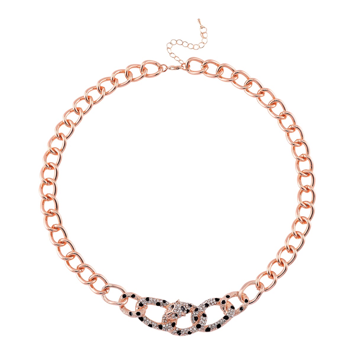 Black and White Austrian Crystal and Enameled Cuban Link Chain Necklace in Rosetone 20-22 Inches image number 2