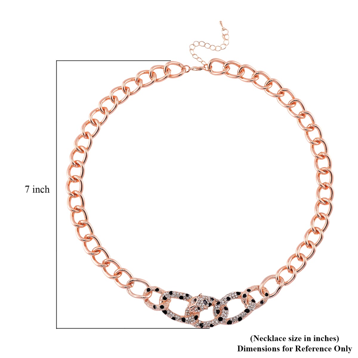 Black and White Austrian Crystal and Enameled Cuban Link Chain Necklace in Rosetone 20-22 Inches image number 4