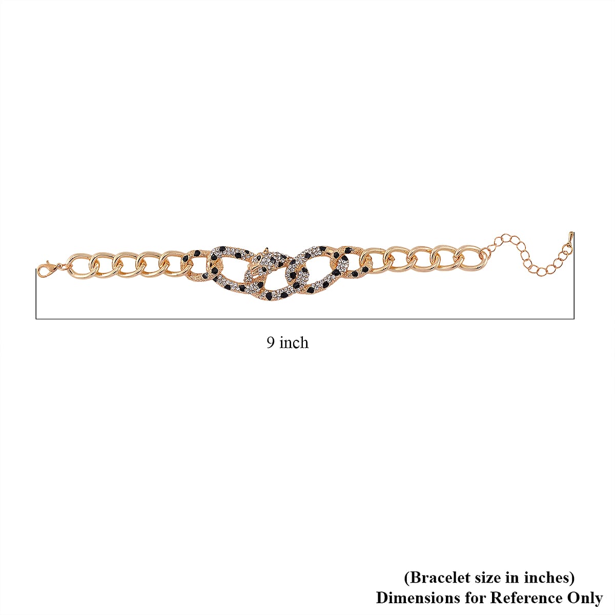 Black and White Austrian Crystal and Enameled Cuban Link Chain Panther Bracelet in Goldtone (8.0-10In) image number 5