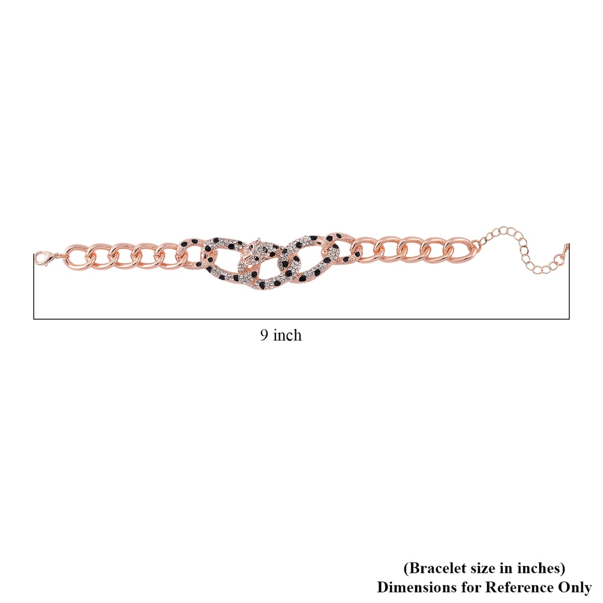Value Buy Black and White Austrian Crystal and Enameled Cuban Link Chain Panther Bracelet in Rosetone (8.0-10In) image number 4